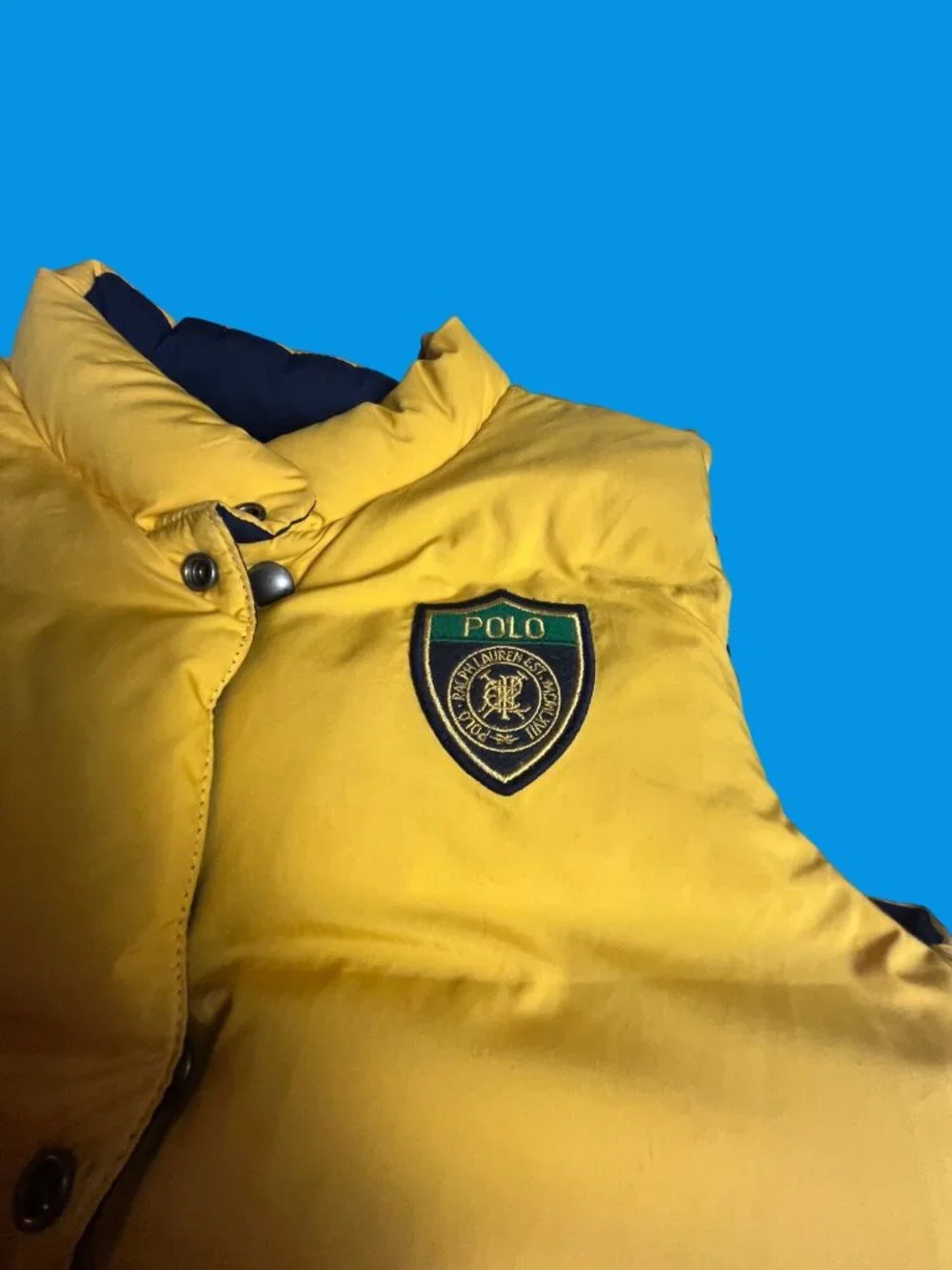 Polo Ralph Lauren Kids Reversible Puffer Vest Down Fill Blue & Yellow 7 crest